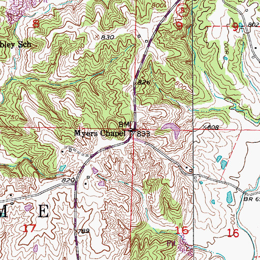 Topographic Map of Myers Chapel, MO
