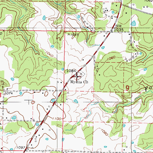 Topographic Map of Myetta Church, MO