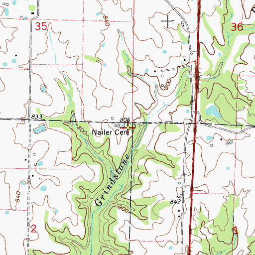 Topographic Map of Nailer Cemetery, MO