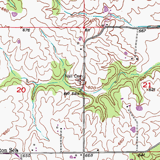 Topographic Map of Nall Cemetery, MO