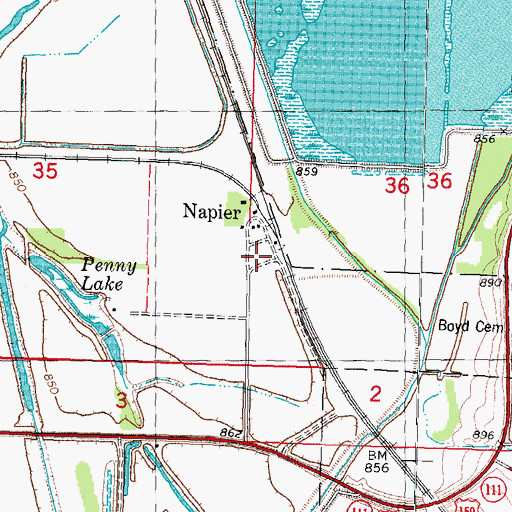 Topographic Map of Napier, MO