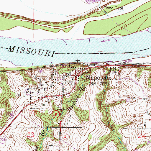 Topographic Map of Napoleon, MO