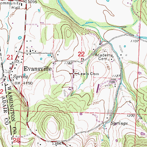 Topographic Map of Lewis Cemetery, AR