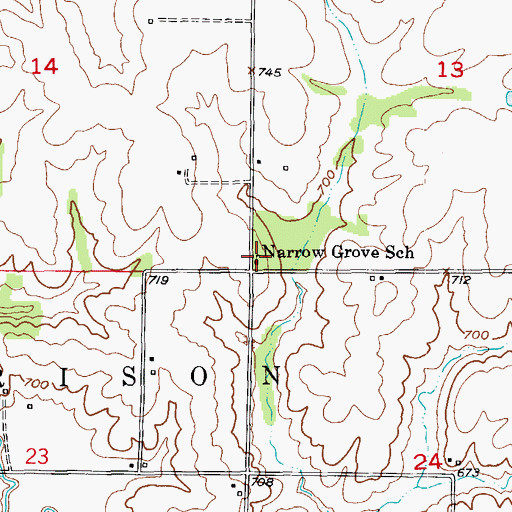 Topographic Map of Narrow Grove School, MO