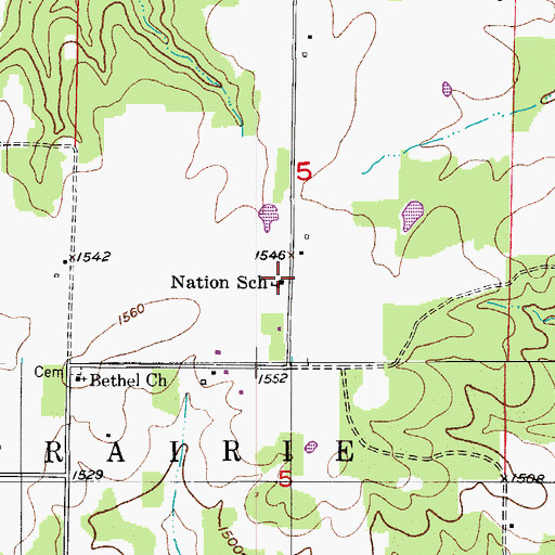 Topographic Map of Nation School, MO