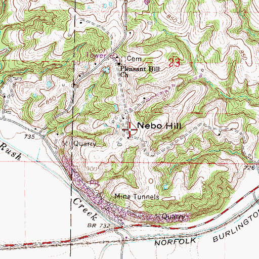 Topographic Map of Nebo Hill, MO