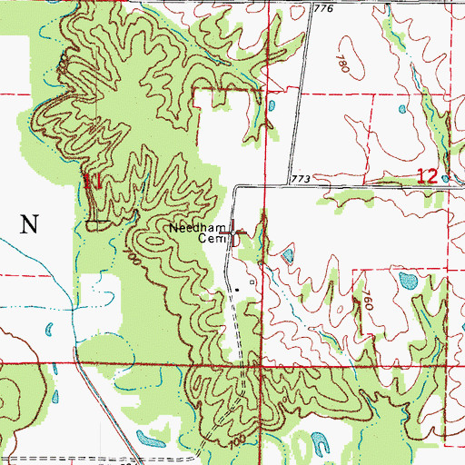 Topographic Map of Needham Cemetery, MO