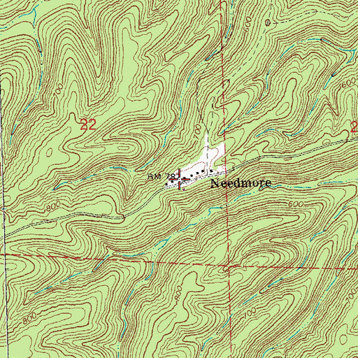 Topographic Map of Needmore, MO