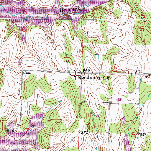 Topographic Map of Needmore Church, MO