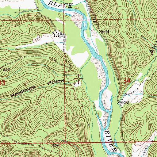 Topographic Map of Needmore Hollow, MO