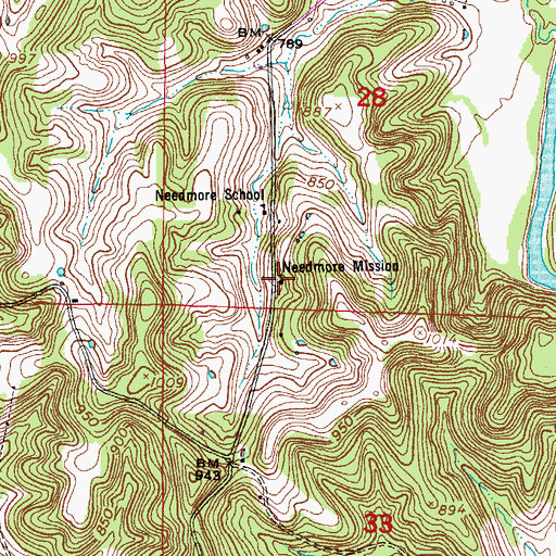 Topographic Map of Needmore Mission, MO