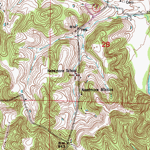 Topographic Map of Needmore School, MO