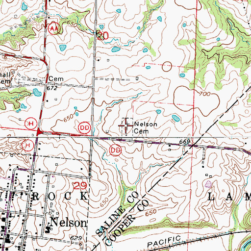 Topographic Map of Nelson Cemetery, MO