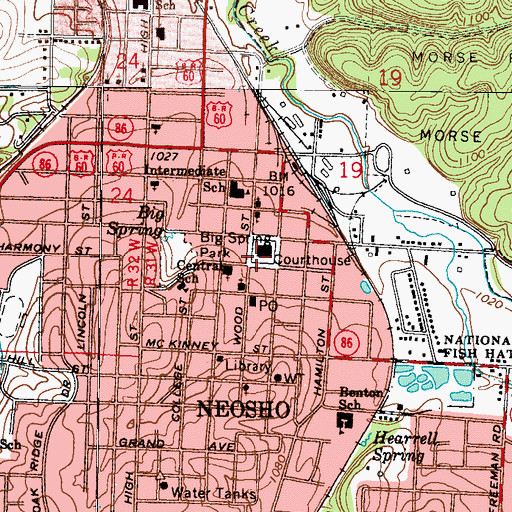 Topographic Map of Neosho, MO