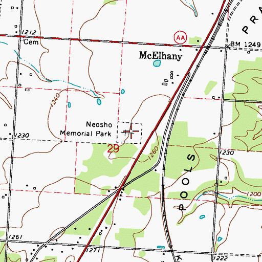 Topographic Map of Neosho Memorial Park, MO