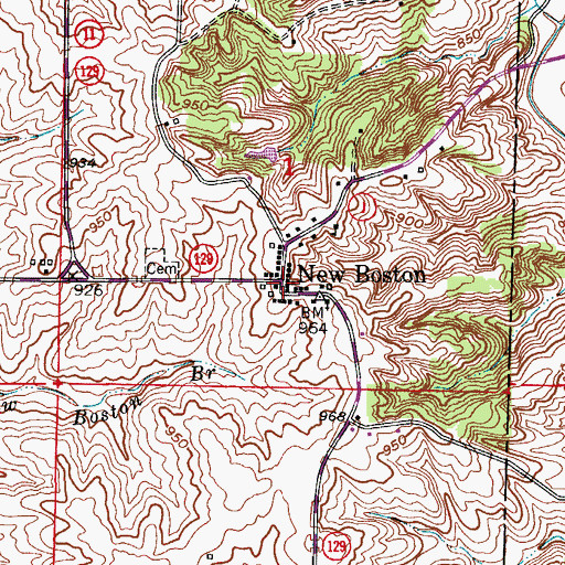 Topographic Map of New Boston, MO