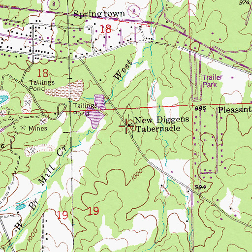 Topographic Map of New Diggens Tabernacle, MO