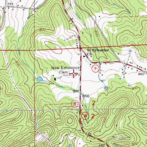 Topographic Map of New Eminence Cemetery, MO