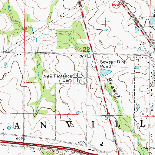 Topographic Map of New Florence Cemetery, MO