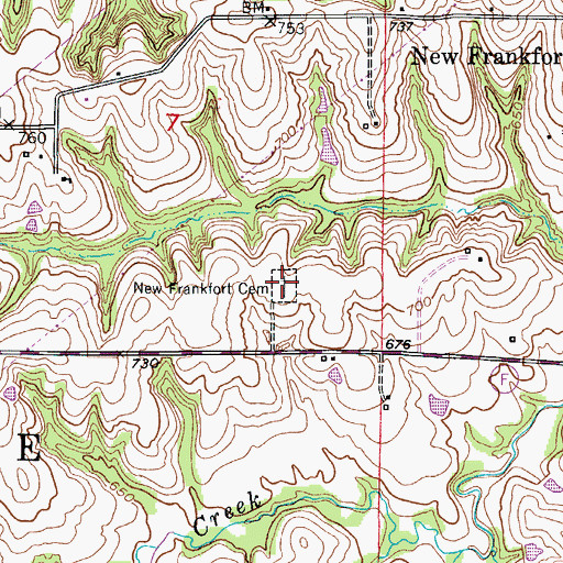 Topographic Map of New Frankfort Cemetery, MO