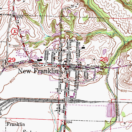 Topographic Map of New Franklin, MO
