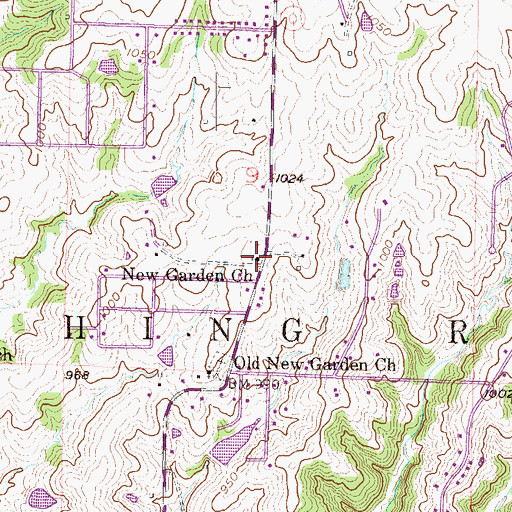 Topographic Map of New Garden Church, MO
