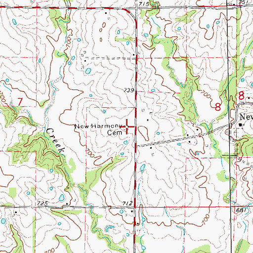 Topographic Map of New Harmony Cemetery, MO