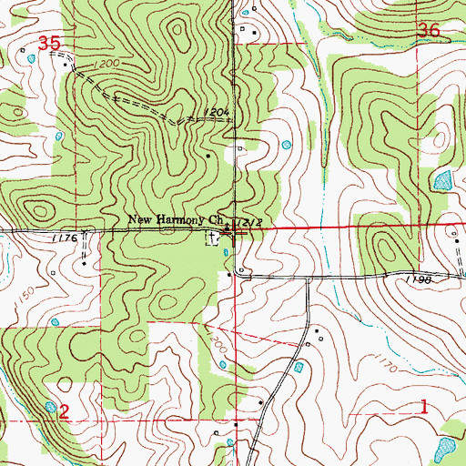Topographic Map of New Harmony Church, MO