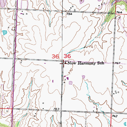 Topographic Map of New Harmony School (historical), MO