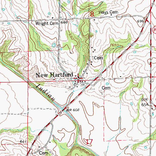 Topographic Map of New Hartford, MO