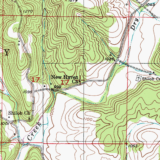 Topographic Map of New Haven Church, MO