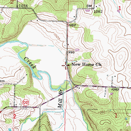 Topographic Map of New Home Church, MO