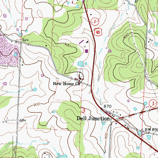 Topographic Map of New Home Church, MO