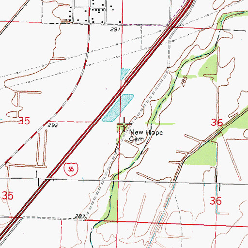 Topographic Map of New Hope Cemetery, MO