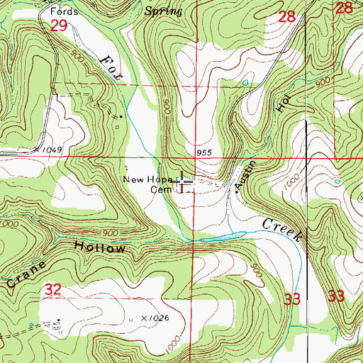 Topographic Map of New Hope Cemetery, MO