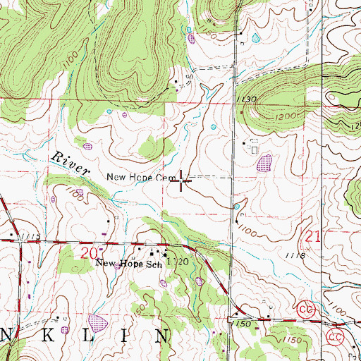 Topographic Map of New Hope Cemetery, MO