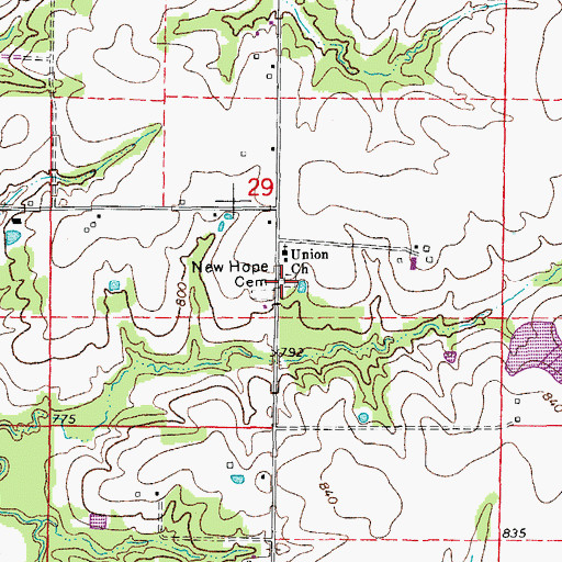Topographic Map of New Hope Cemetery, MO