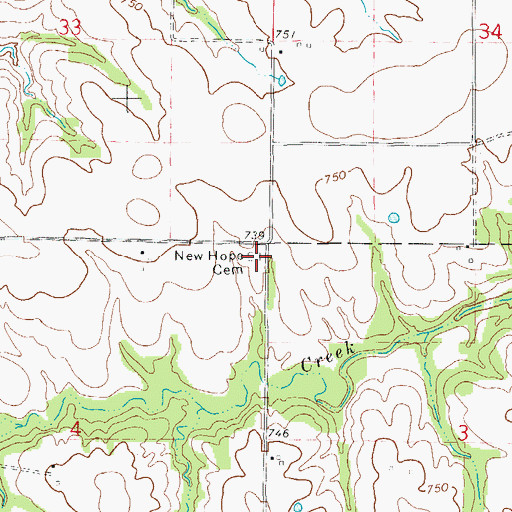 Topographic Map of New Hope Cemetery, MO