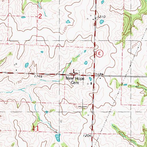 Topographic Map of New Hope Cemetery, MO