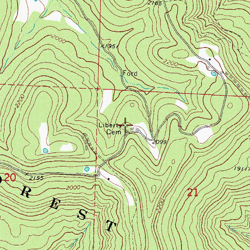 Topographic Map of Liberty Cemetery, AR