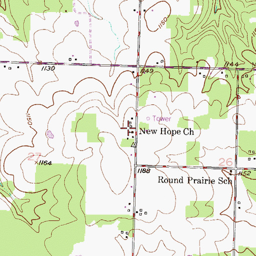 Topographic Map of New Hope Church, MO