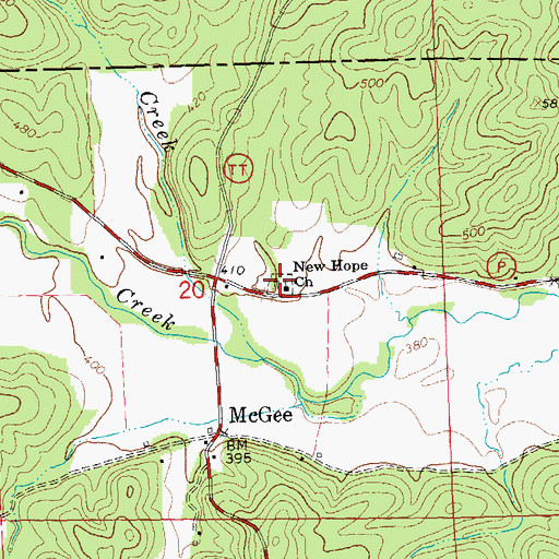 Topographic Map of New Hope Church, MO