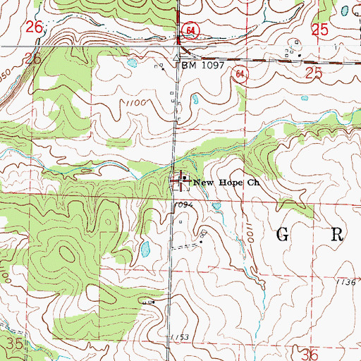 Topographic Map of New Hope Church, MO