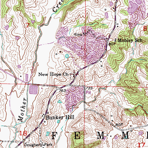 Topographic Map of New Hope Church, MO