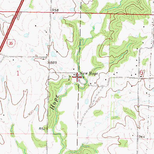 Topographic Map of New Hope Church, MO