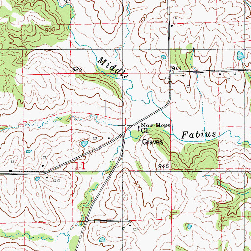Topographic Map of New Hope Church, MO