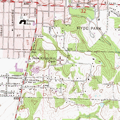 Topographic Map of New King Hill Cemetery, MO
