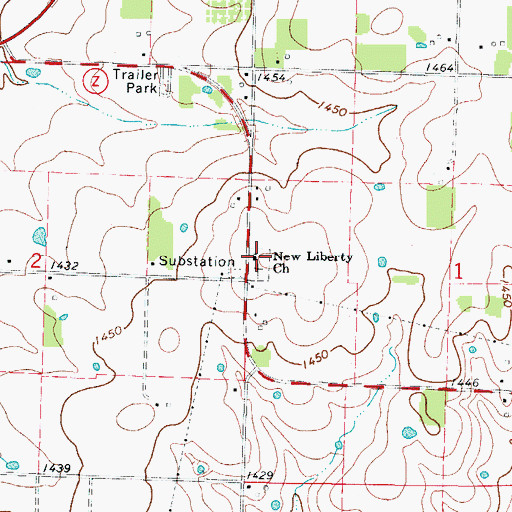 Topographic Map of New Liberty Church, MO