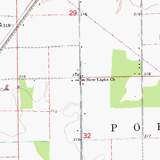 Topographic Map of New Light Church, MO