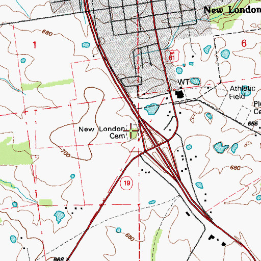 Topographic Map of New London Cemetery, MO